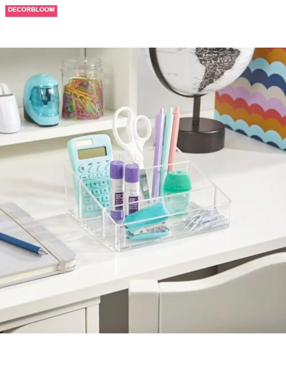 Clear Plastic Vanity Makeup Organizer, 4-Compartment Rectangle